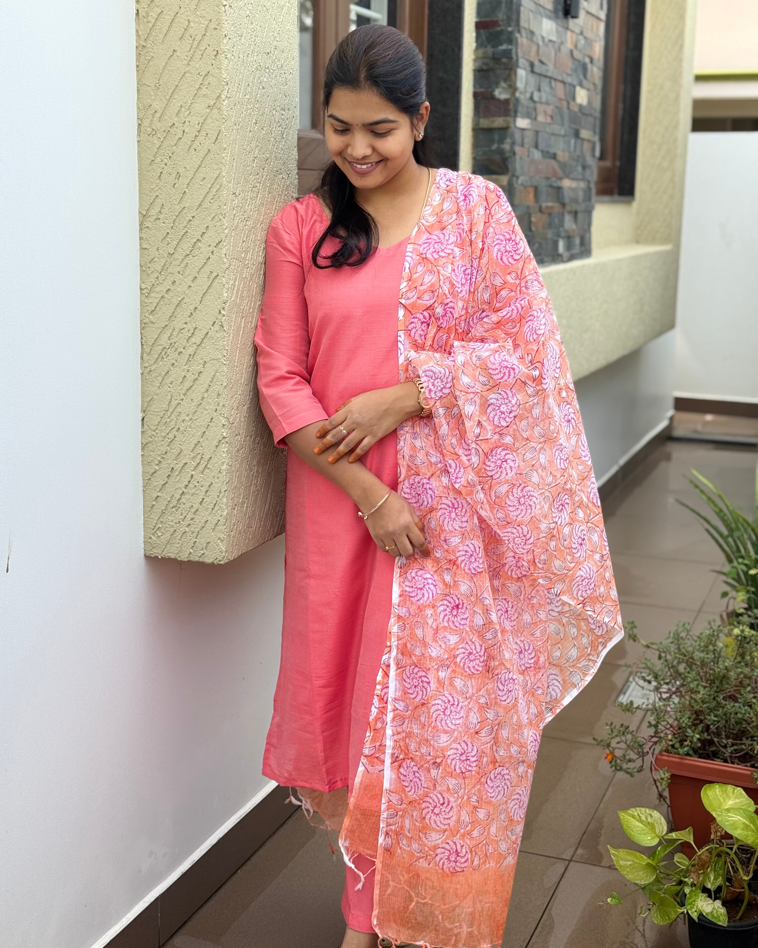 Pink Kota Dupatta Set