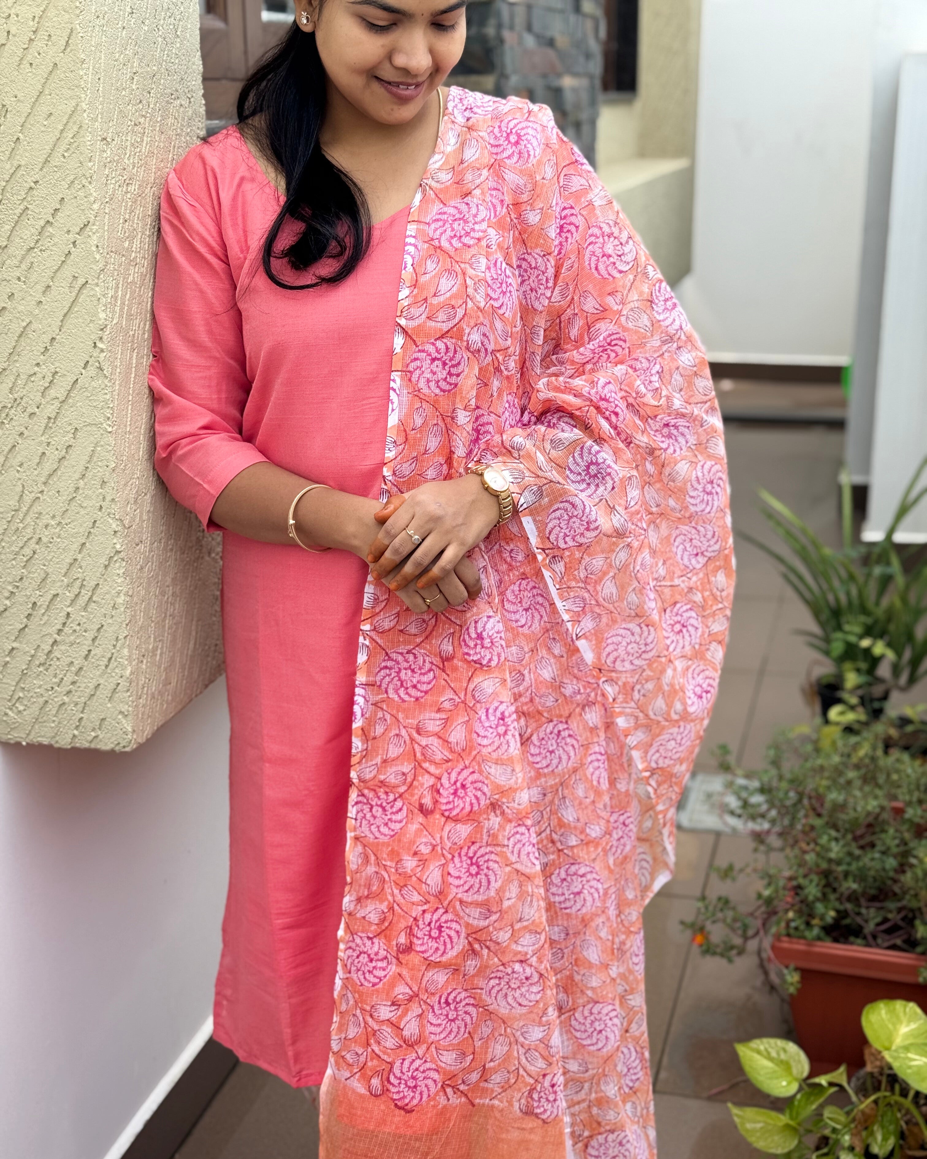 Pink Kota Dupatta Set