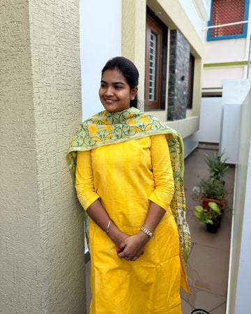 Yellow Chanderi Dupatta Set
