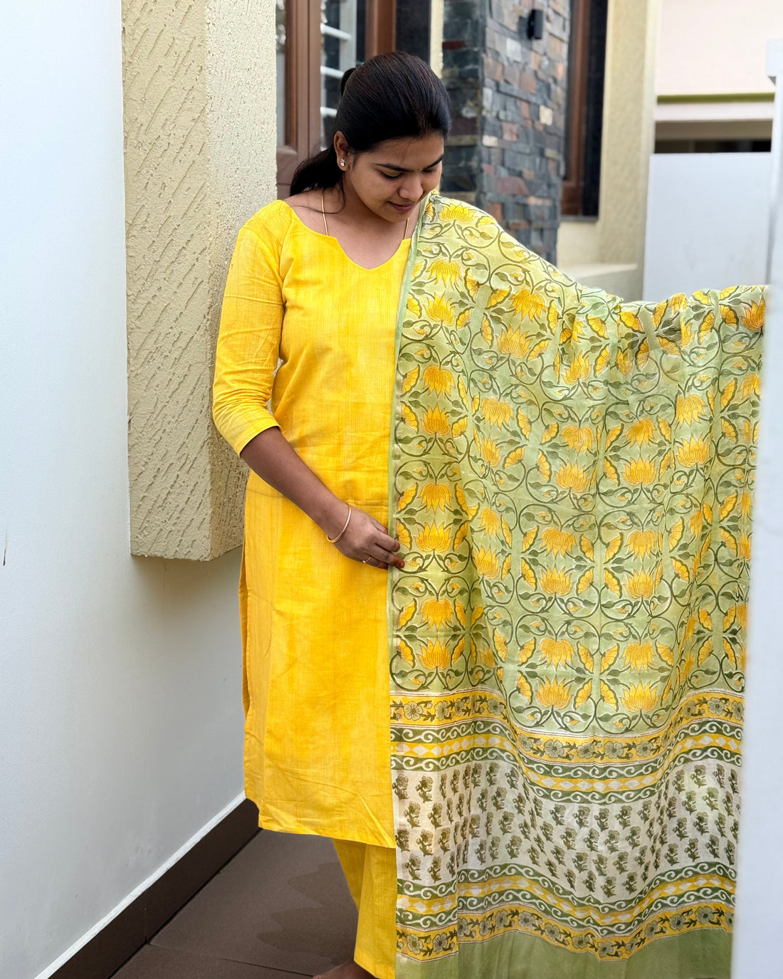 Yellow Chanderi Dupatta Set