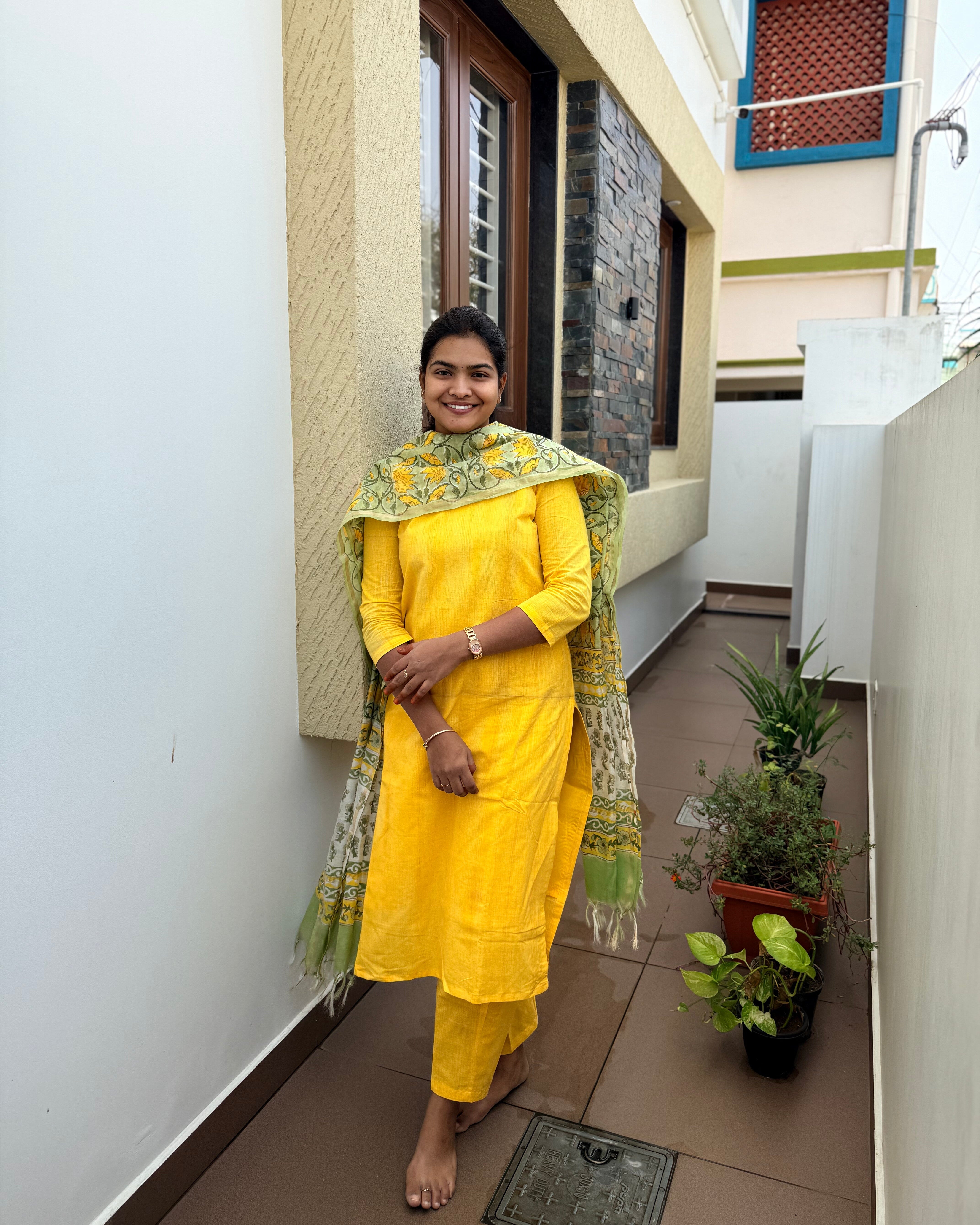 Yellow Chanderi Dupatta Set