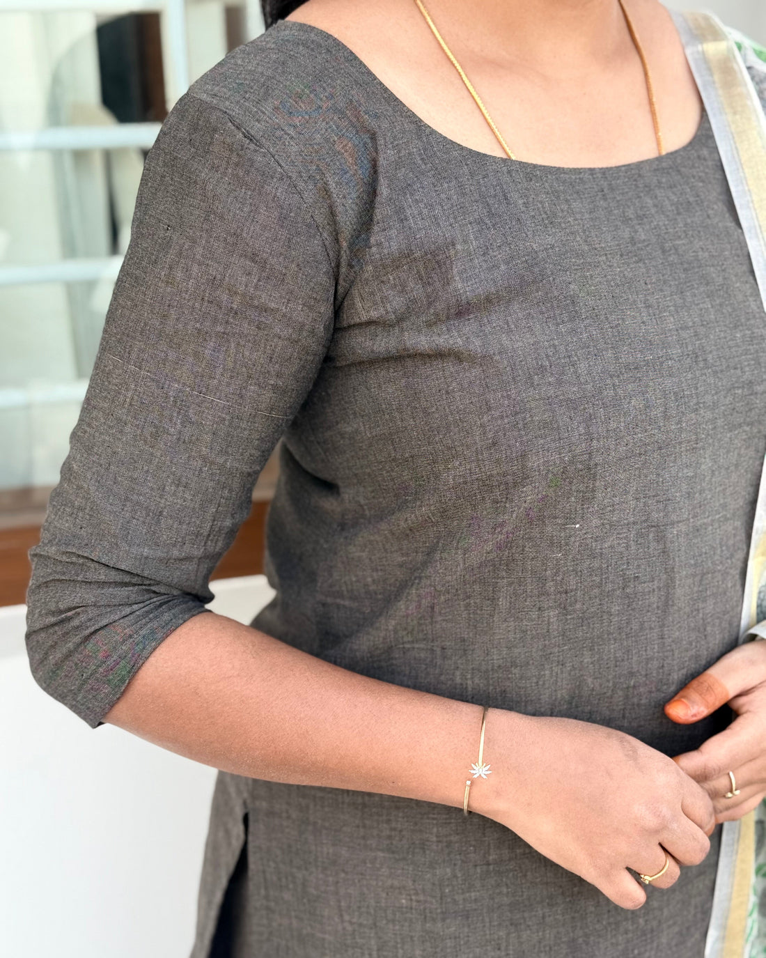 Grey Chanderi Dupatta Set