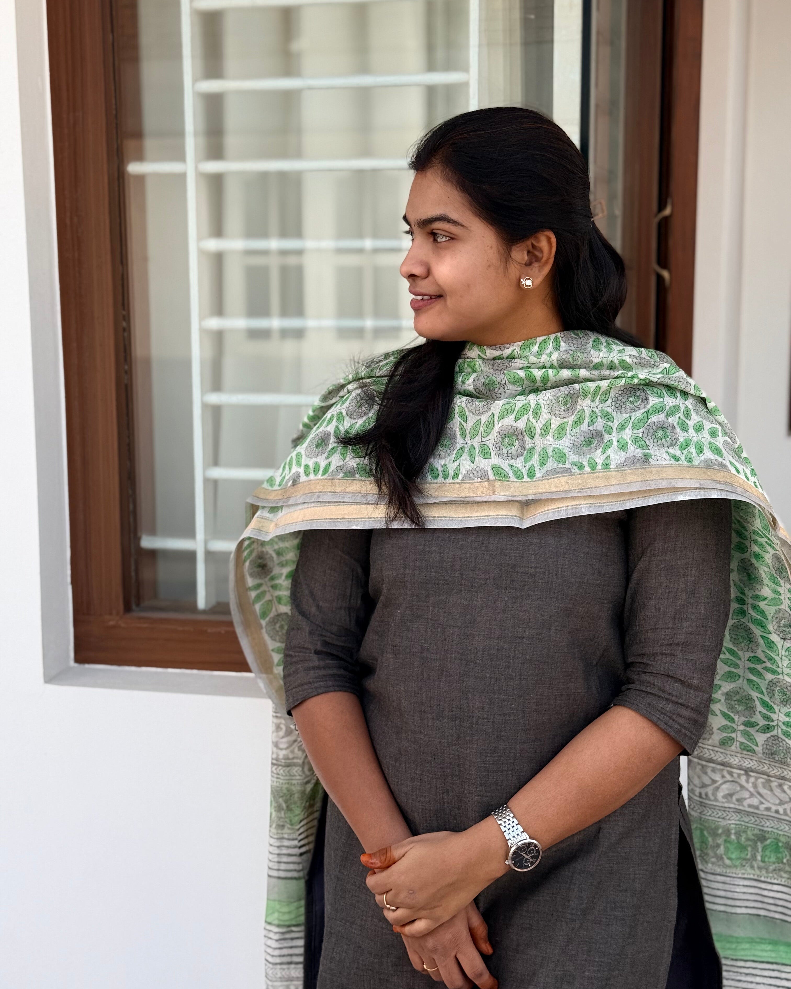 Grey Chanderi Dupatta Set