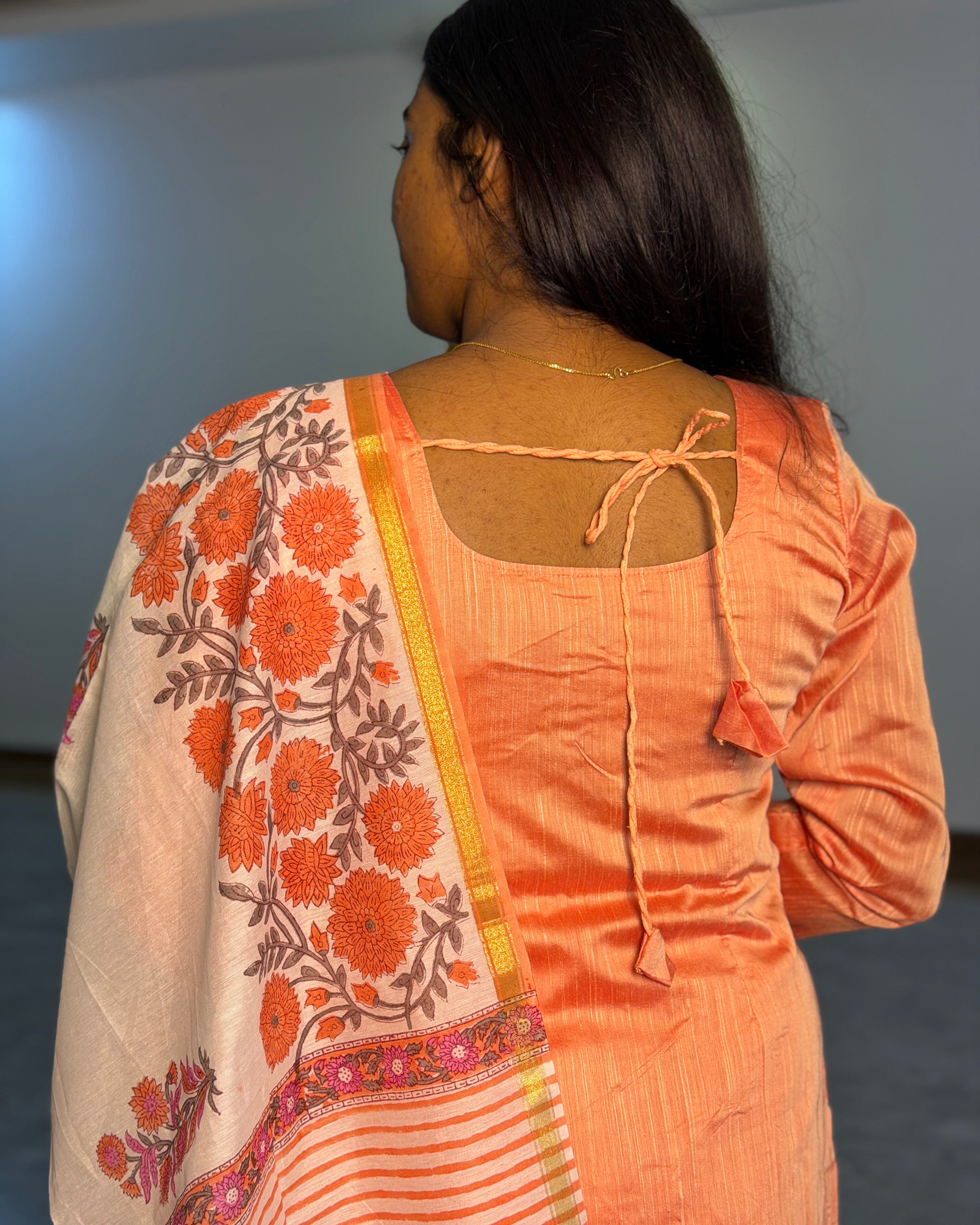 Peach Chanderi Dupatta Set