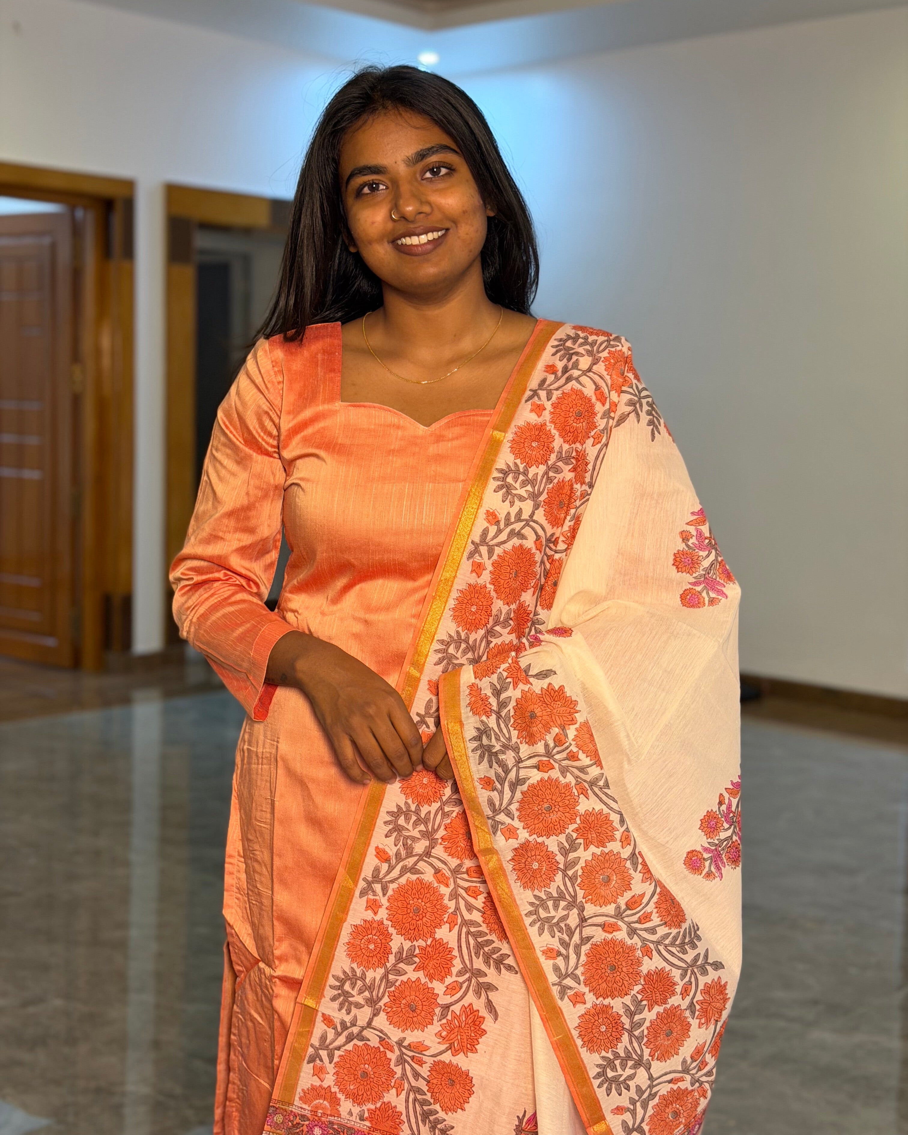 Peach Chanderi Dupatta Set