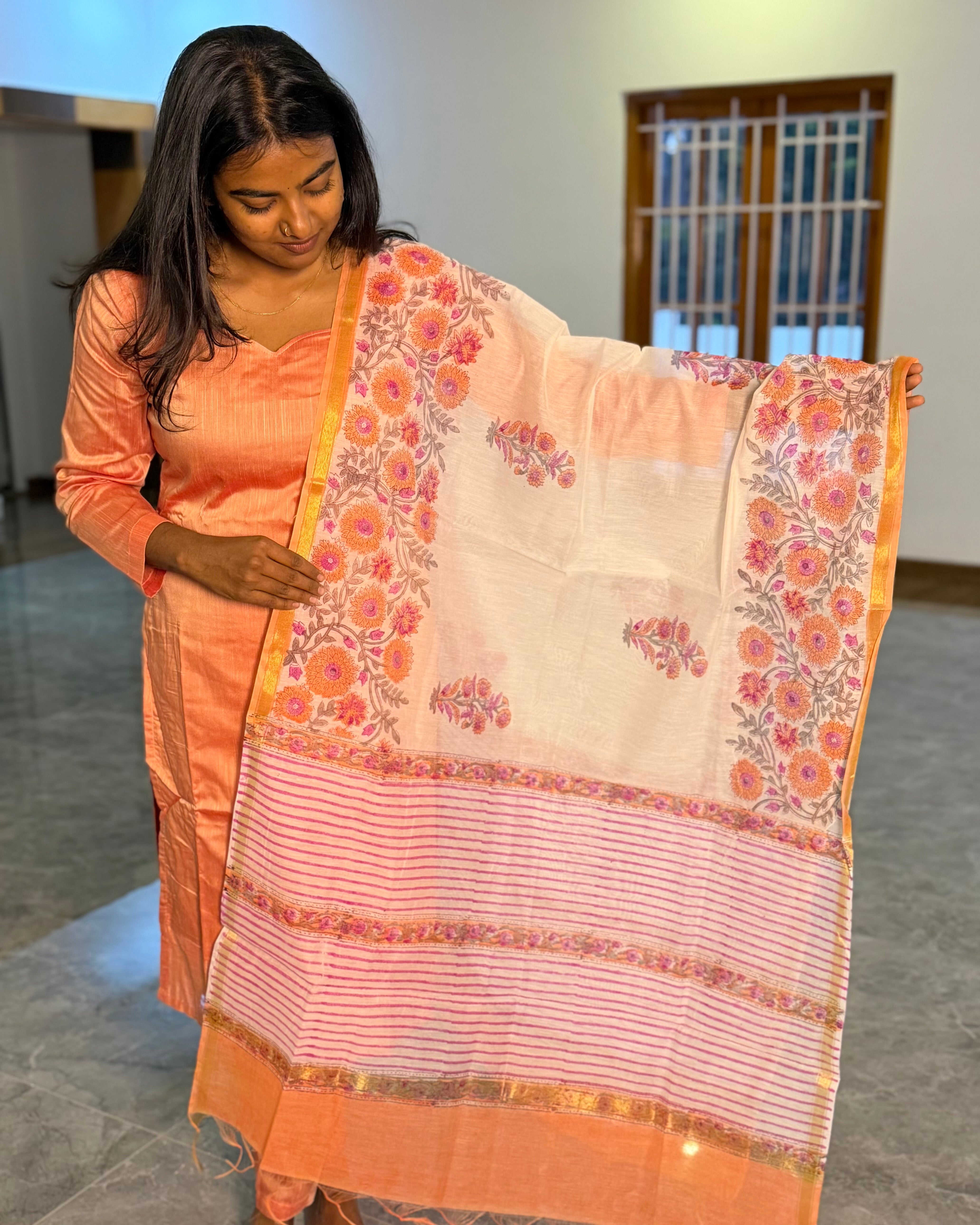 Peach Chanderi Dupatta Set