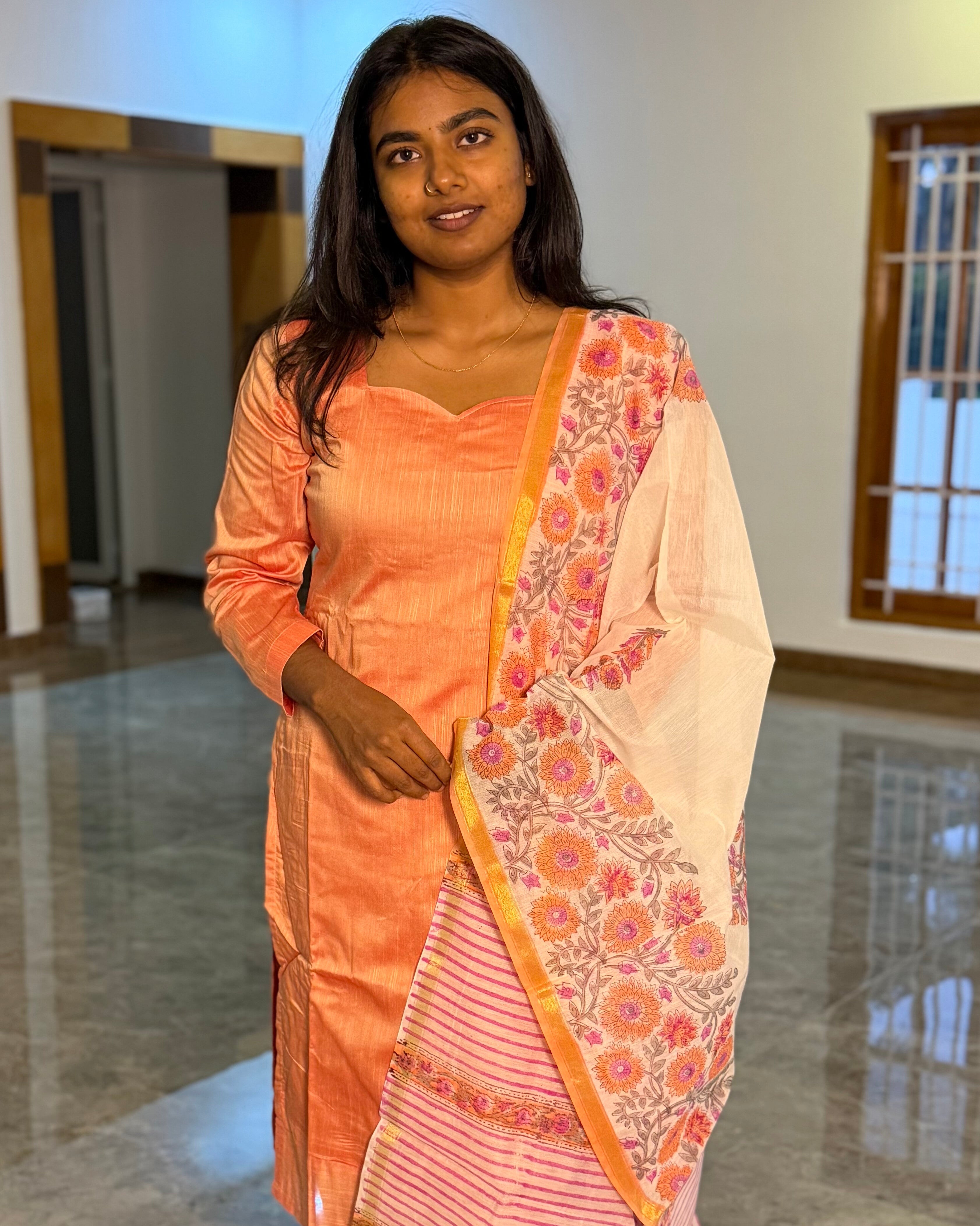 Peach Chanderi Dupatta Set