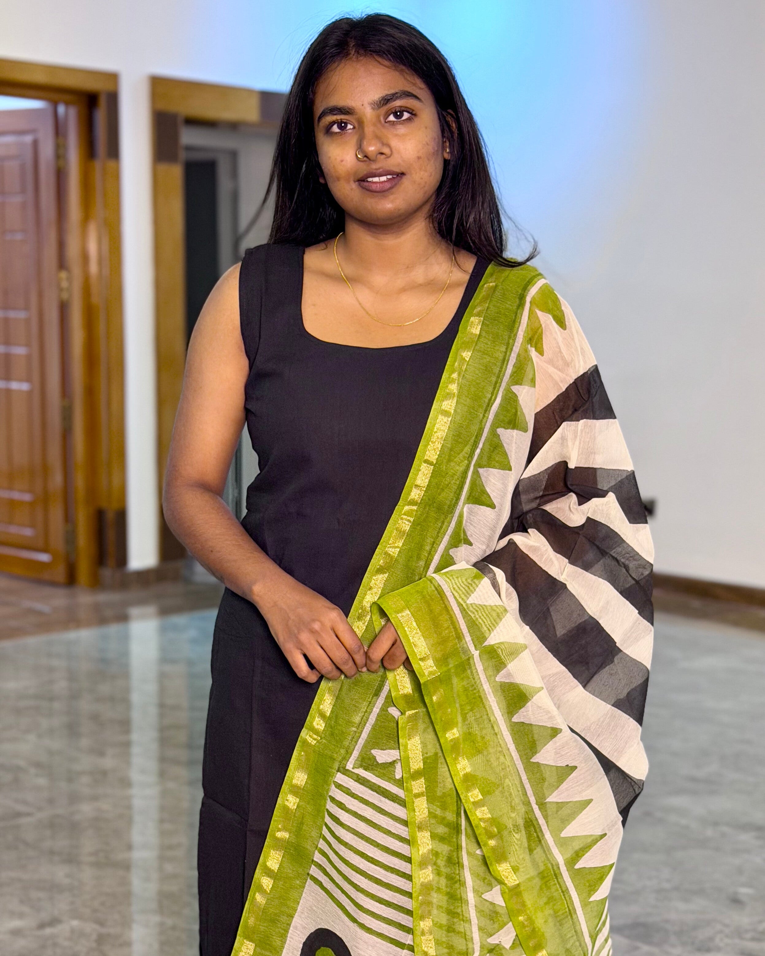 Black Chanderi Dupatta Set