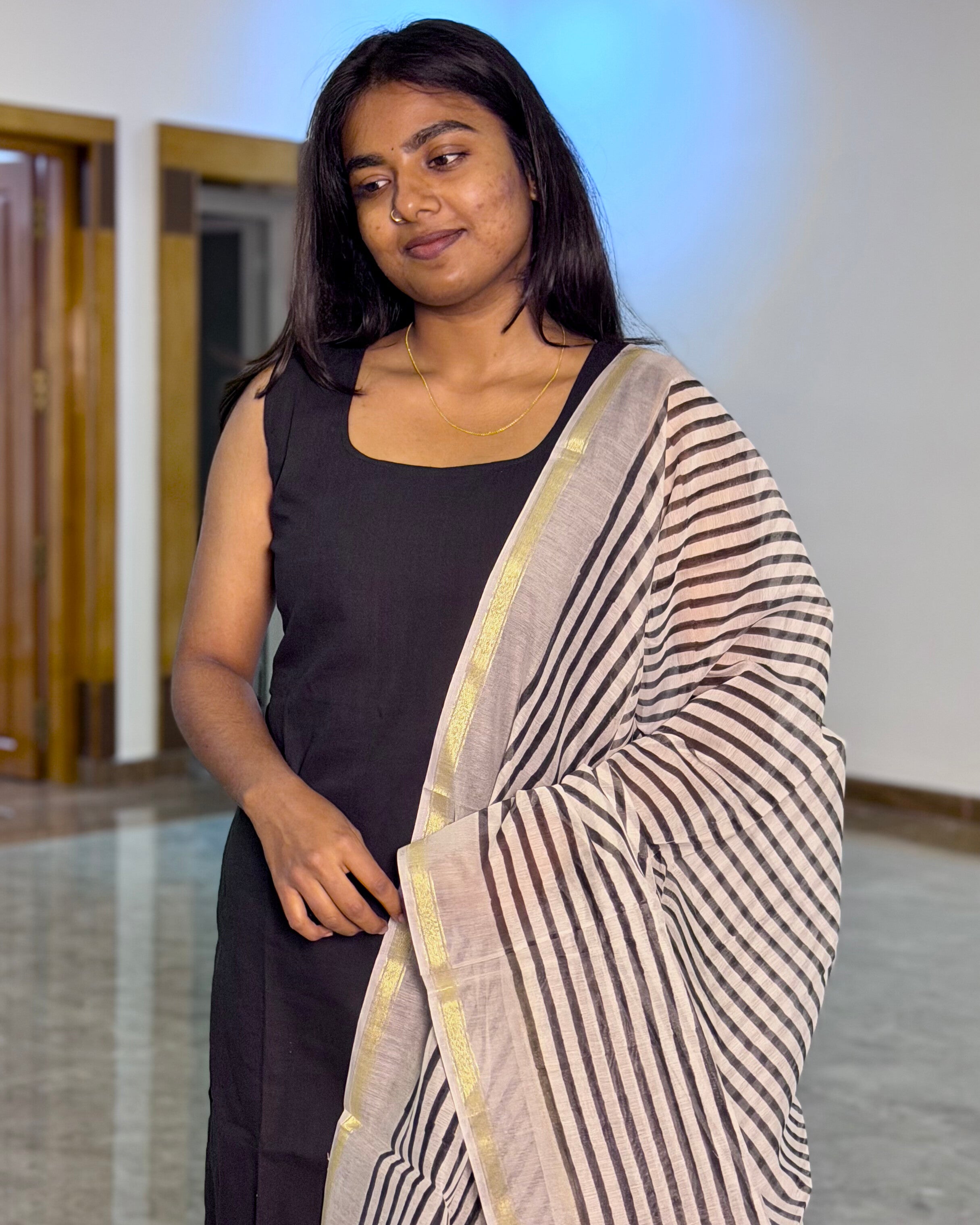 Black Chanderi Dupatta Set