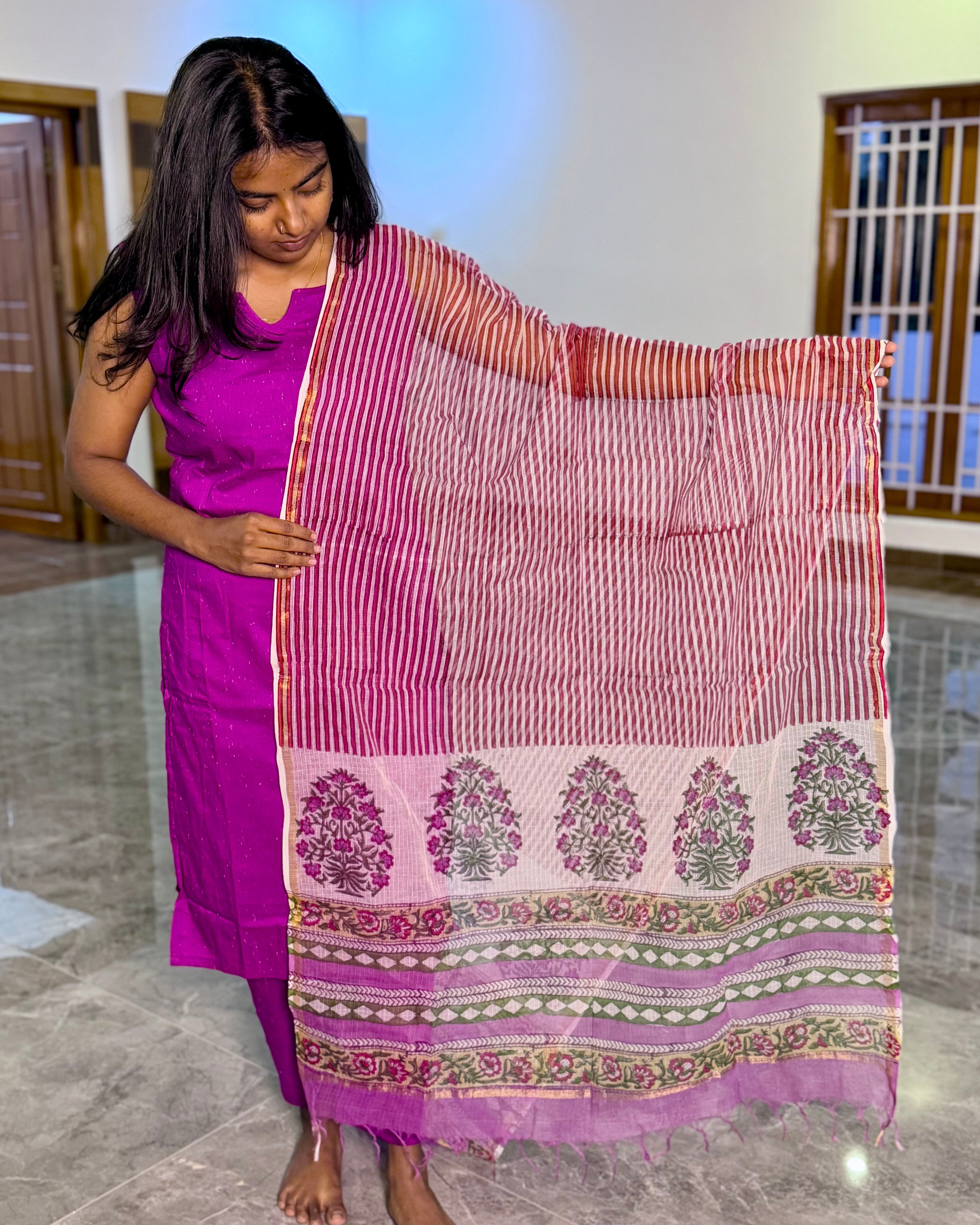 Violet Chanderi / Kota Dupatta Set