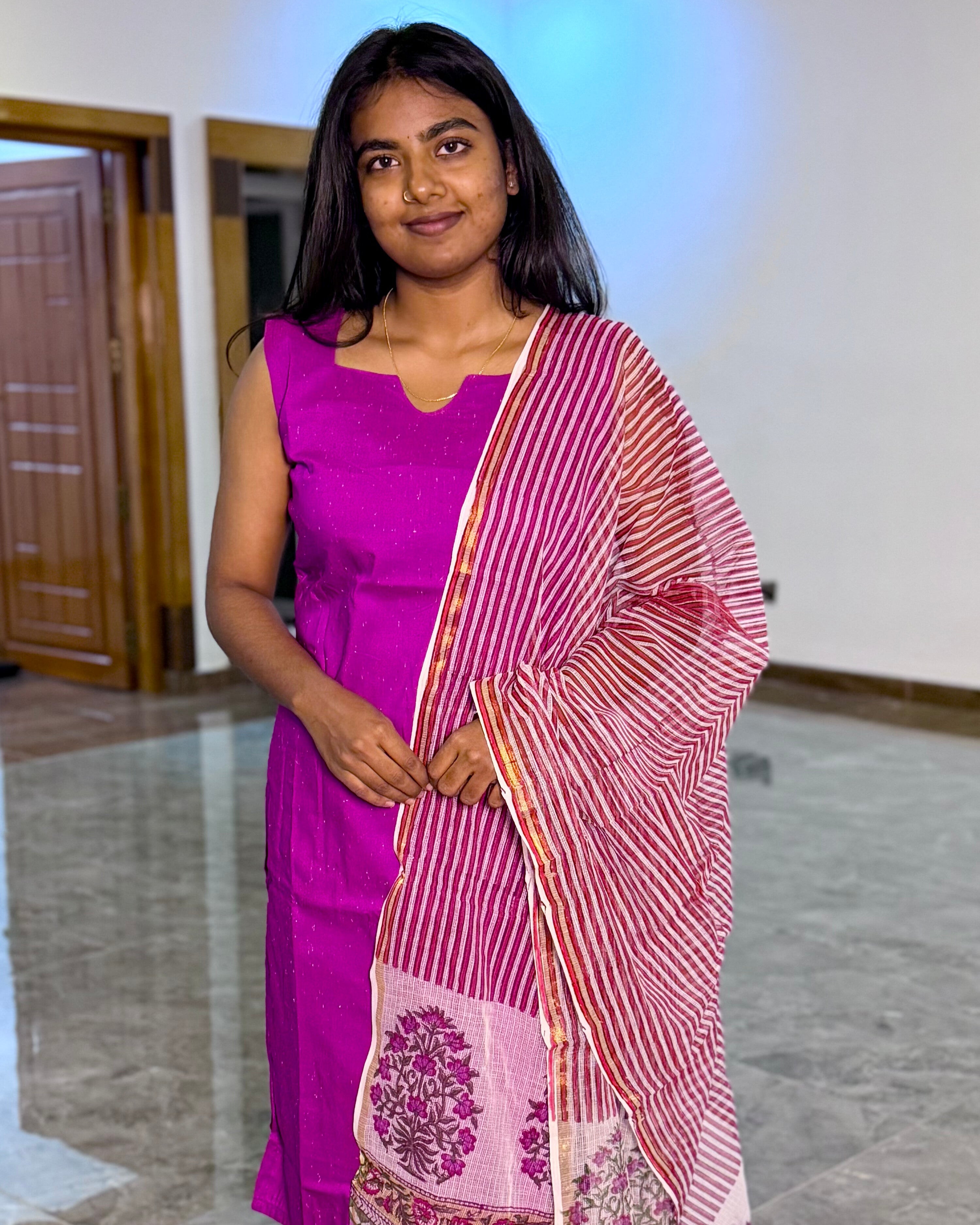 Violet Chanderi / Kota Dupatta Set
