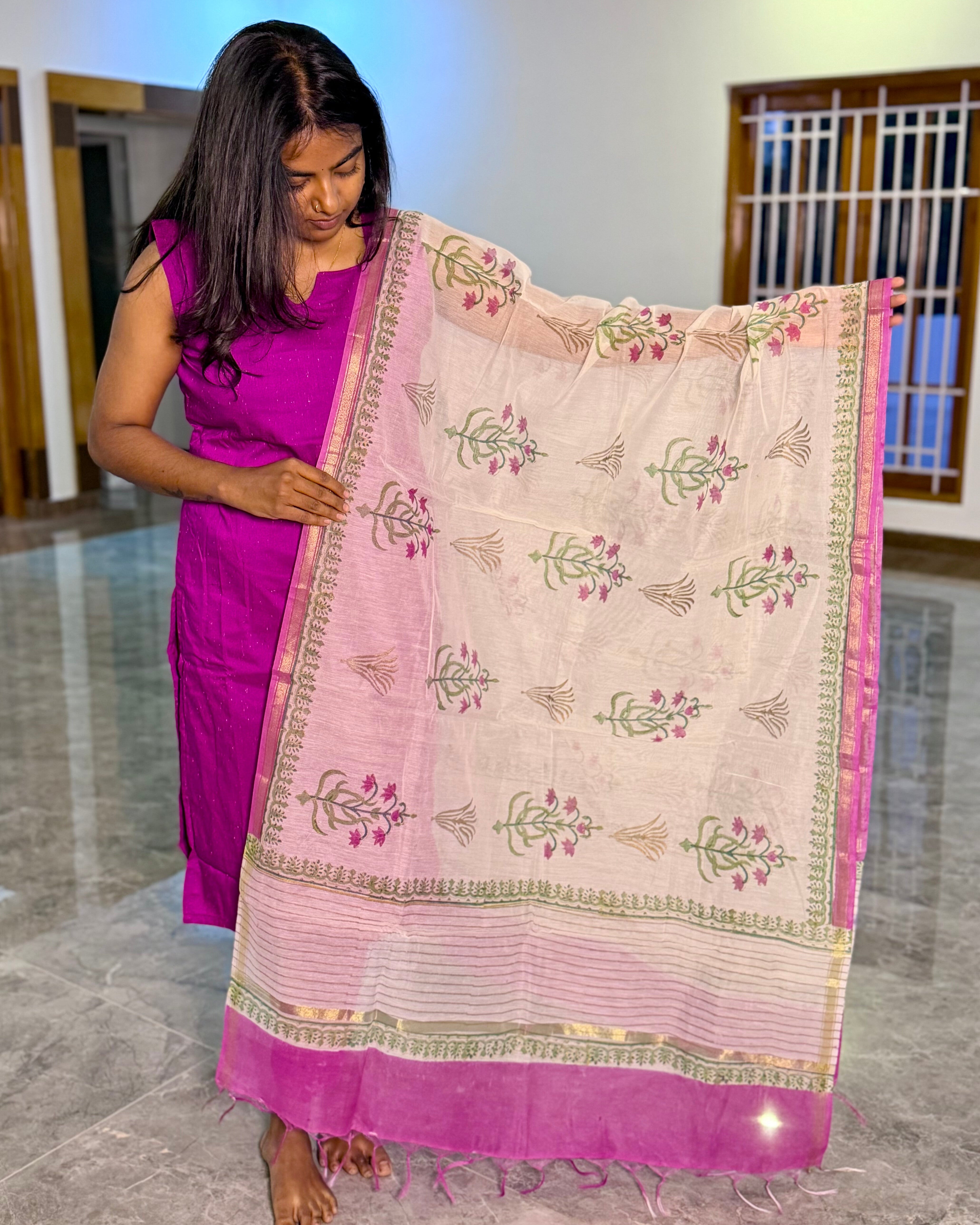 Violet Chanderi / Kota Dupatta Set