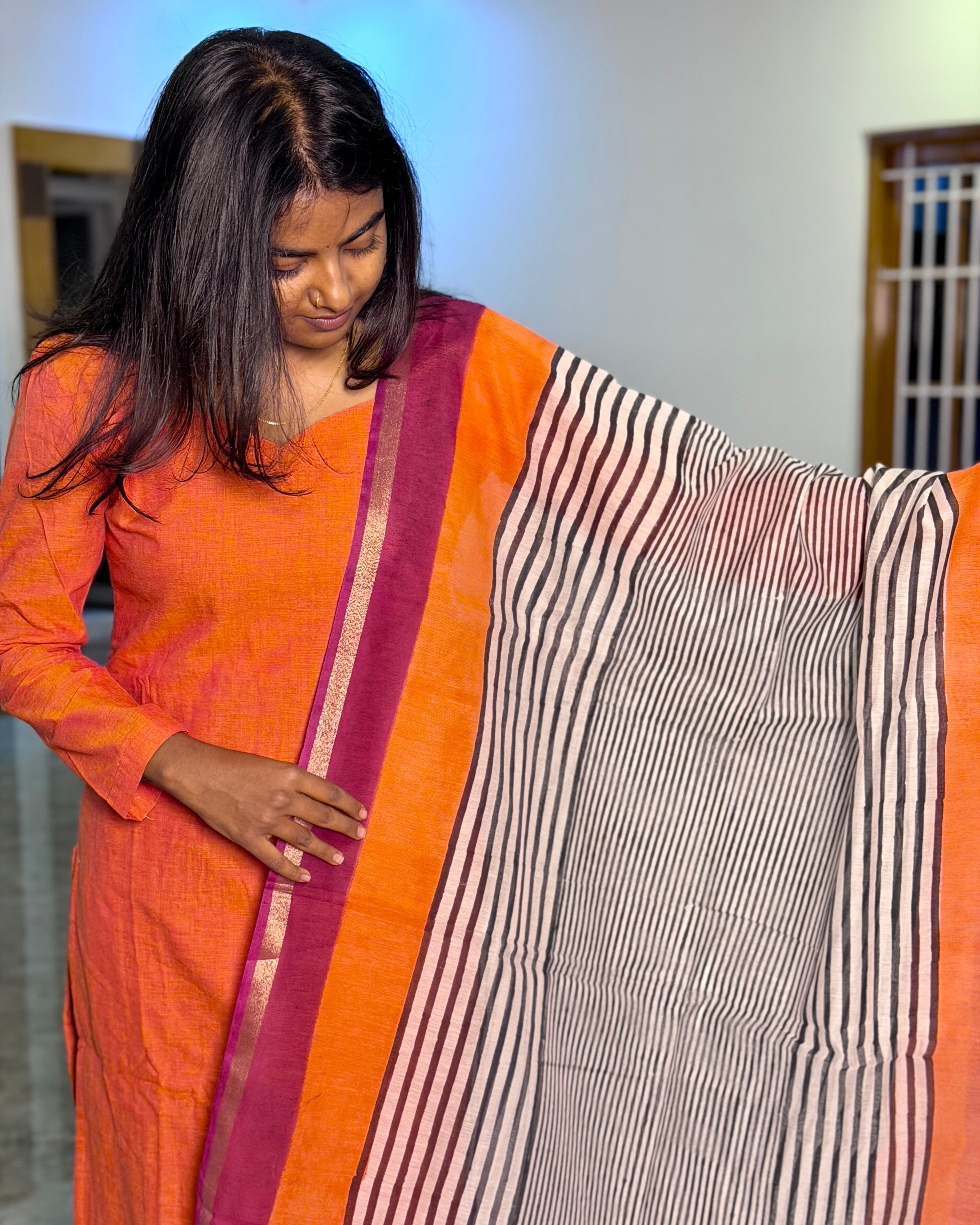 Orange Chanderi Dupatta Set