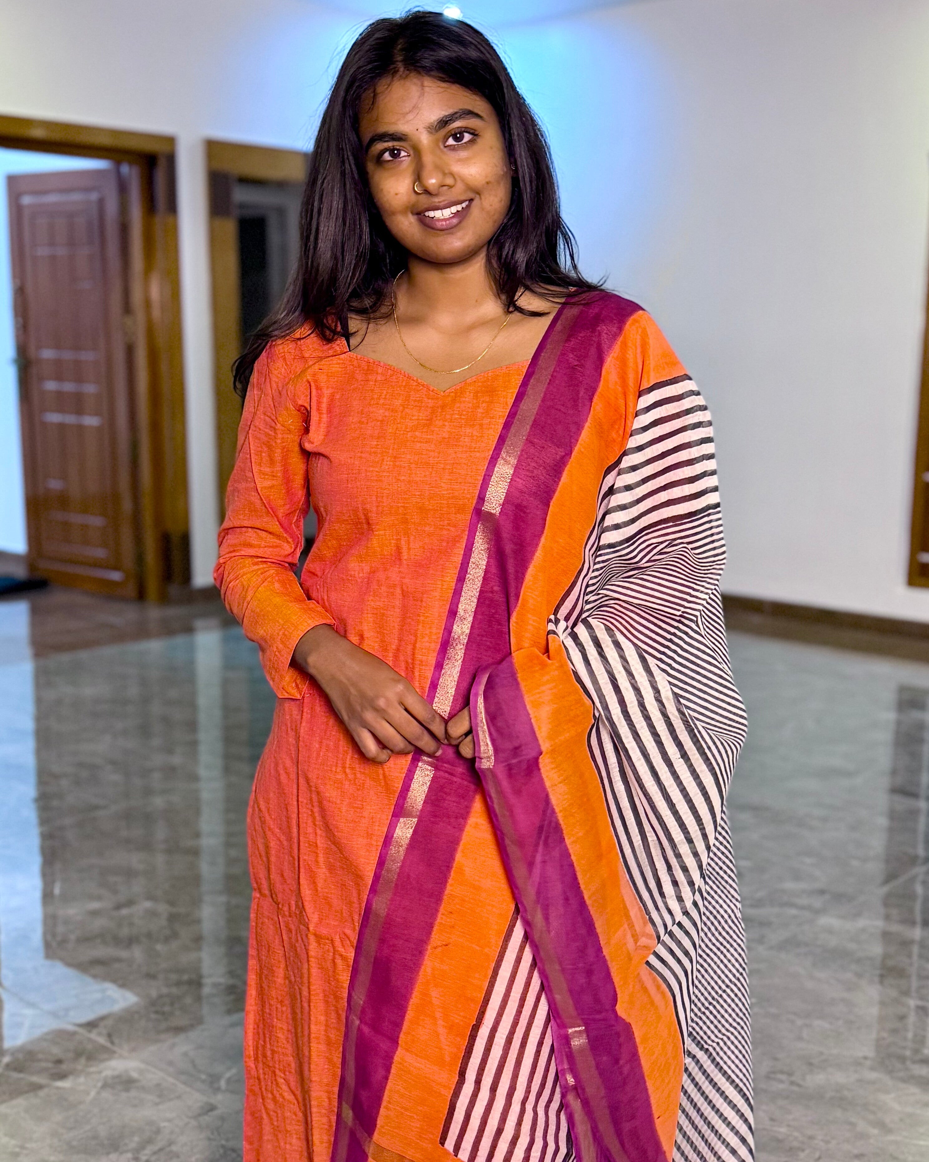 Orange Chanderi Dupatta Set