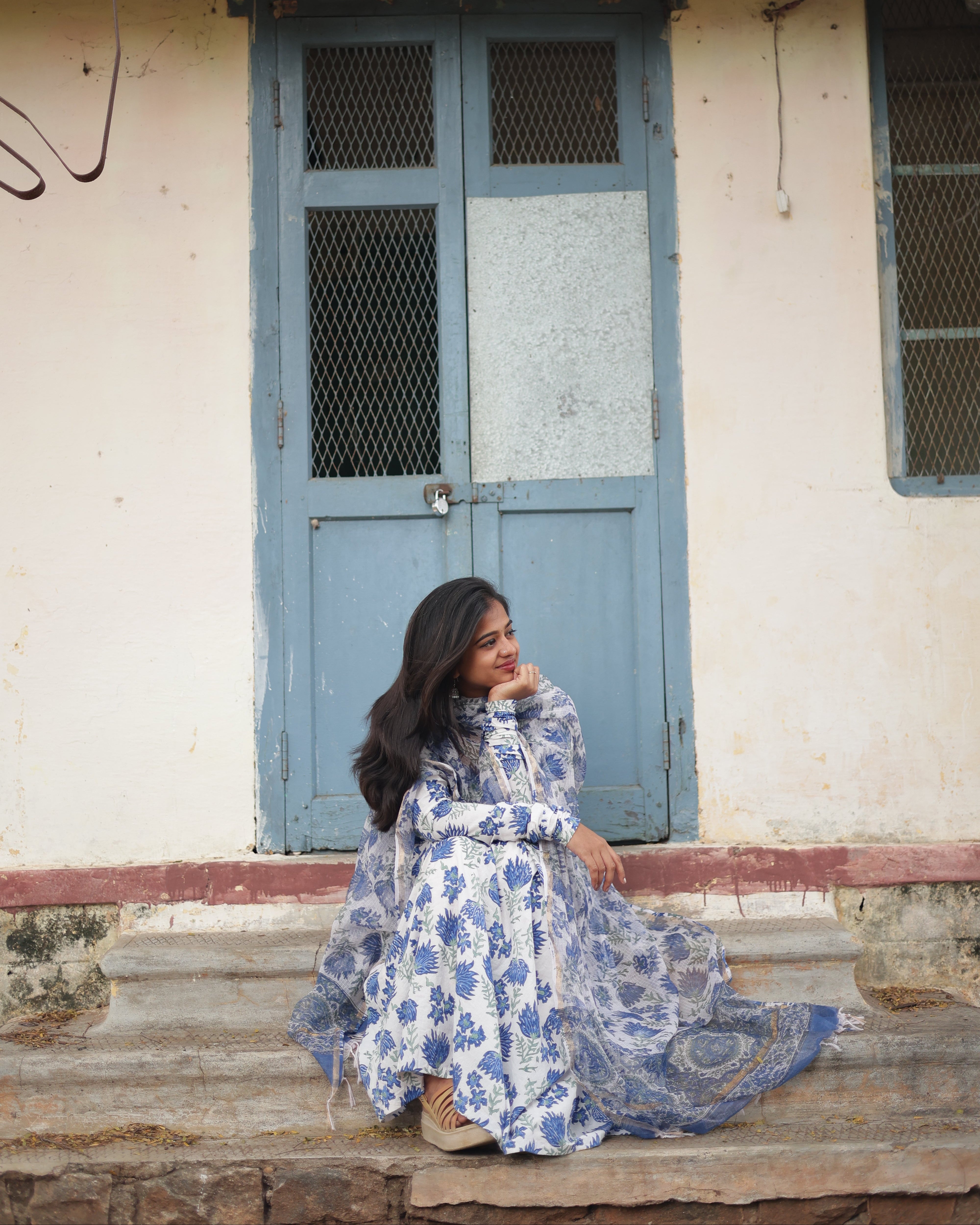 Blue Kota Dupatta Set