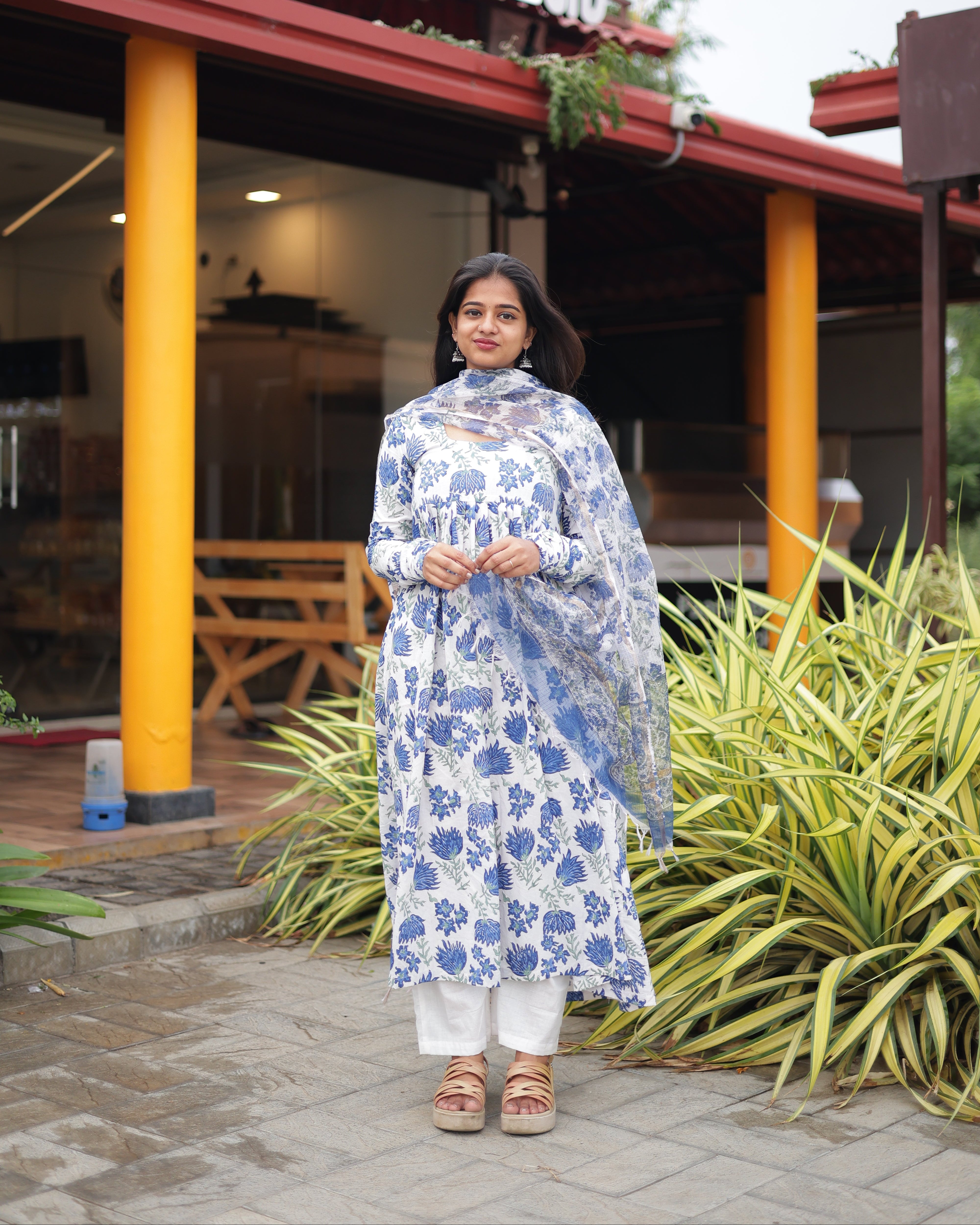 Blue Kota Dupatta Set